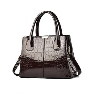 NICOLE & DORIS Sac a Main Femme Sac &eacute;l&eacute;gant Sac en Cuir Verni Sacs Port&eacute;s Main Imperm&eacute;able Sac &agrave; Bandouli&egrave;re Mode Sac Epaule Motif Croco Brun (GUGGIARI S.R.L, neuf)
