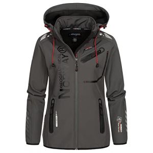 Geographical Norway REINE LADY - Veste Softshell Femme Impermeable - Jacket À Capuche Outdoor - Blouson Coupe Vent Resistant Hiver - Activites En Exterieur Randonnée (Gris/Noir M) Taille 2 (SAS Bluebell, neuf)