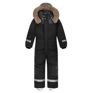 L SERVER Combinaison de Ski Garçon à Capuche Imperméables Coupe-vent Vêtements de Ski Fille Chaude Combinaisons de Neige avec Bandes Réfléchissantes, Noir, 3-4 ans (LSERVER, neuf)