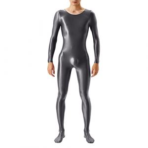 Ensemble de Compression Pour Homme - T-Shirt Rashguard à Manches Longues et Pantalon - Effet Mouillé en Latex - Pour Fitness, Gym, Yoga - Gris, M (SDFKLJV, neuf)