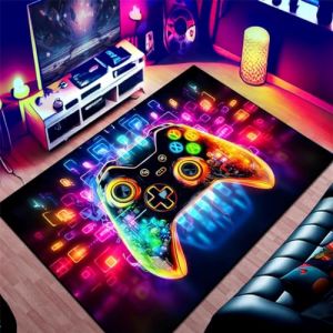 Tapis Chambre Ado Gamer 3D Tapis Sol Gaming Deco Chambre Garcon Enfant Tapis De Salon Moderne Antidérapant Ciel étoilé Néon Coloré Graffiti Console De Jeu Flanelle Doux Carpets (bleu,50x80cm) (PEIHUODAN, neuf)