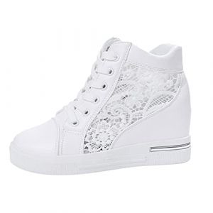 Générique Basket Femme Talon Compensé Hiver Automne Mode Chaussure Talon Compensé Respirant Sneaker Lacet Bottes Hautes pour Femmes Chaussure à Lacets (Vêtements Mode pour 2025, neuf)