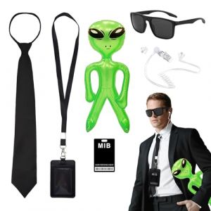 FUIPVGI Lot de 7 accessoires de costume d'agent, services secrets, accessoires de costume d'espion avec lunettes de soleil gonflables vertes, porte-carte d'identit&eacute;, fausses oreillettes pour cosplay (DONG YI, neuf)