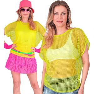 W WIDMANN MILANO Party Fashion - Haut en r&eacute;sille pour femmes, t-shirt en r&eacute;sille, fluo pour festivals et carnaval (DisfraZZes  France, neuf)