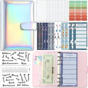 Budget plannerA6,Classeur Budget Francais avec Fiche budgétaire française, catégories autocollants en français,Pochettes Zippées Dossier,D'étiquettes,Règle(Argent) (Gumiho., neuf)