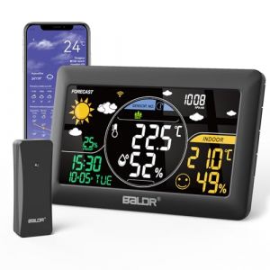 BALDR Station Météo Interieur Exterieur sans Fil Avec Capteur- Station Météo Connectée WIFI,Station Meteo avec Prévisions Météo/Thermomètre Intérieur et Extérieur/Hygromète/Baromètre/Horloge DCF (YUBINH, neuf)