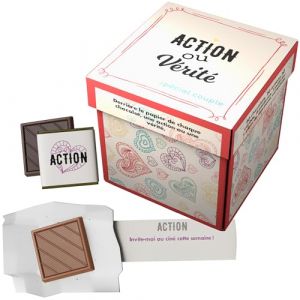 Boîte de 40 Carrés de Chocolat "Action ou Vérité" Spécial Saint-Valentin - Coffret Gourmand de Chocolats au Lait et Noir à Offrir - 100% Pur Beurre de Cacao - Fabriqué en France - 200 Gr (Chocolats Personnalisés, neuf)