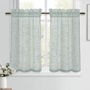 DWCN Rideaux Voilage Court Cuisine Gris-Vert 90 x 60 cm (H x l) Rideau Brise-Bise Int&eacute;rieurs Translucides Style Lin Moderne pour Evier Placard Fenetre Chambre a Coucher Lot de 2 (DWCN EU, neuf)