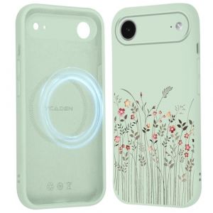 Saqmkil Coque Magn&eacute;tique pour iPhone Air/iPhone 17 Air 6,5", Compatible avec MagSafe, Aesthetic Fleurs Motif Etui Fille Dessin Case, Liquide Silicone Souple TPU Antichoc Housse Para iPhone Air, Vert (HEILALA VANILLA, neuf)