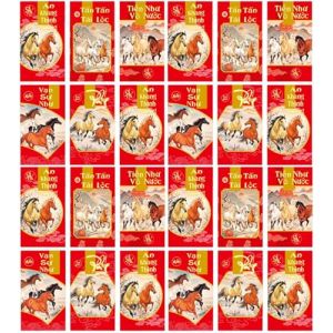 Dinntty Lot de 30 Enveloppes Rouges du Nouvel an Vietnamien 2026, Hong Bao Li XI, Paquets Rouges Vietnamiens pour l'argent, Enveloppes du Nouvel an (Putes, neuf)