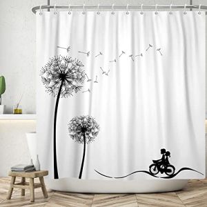 Ttincceer 180x180cm Rideau de Douche Pissenlit Noir Blanc Pissenlit Plante Rideau de Bain Jeune Couple Cyclisme Silhouette Rideaux de Douche Simple Moderne Rideau de Baignoire &eacute;tanche, Zt-yjy00923 (Zhanghaostore, neuf)