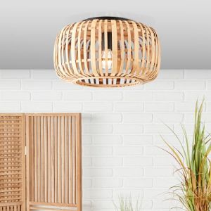 Lightbox Lampe de plafond de style nature - plafonnier boho - 23 cm de hauteur - Ø 40 cm - douille E27 - max. 60 W - en métal/bambou - en marron clair (Lightbox-Shop, neuf)