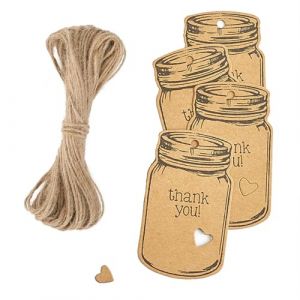 SURALIN Paquet de 50 Etiquette Kraft, &Eacute;tiquettes Cadeaux, Etiquette Bapteme, &Eacute;tiquettes Cadeaux Faites &Agrave; La Main &Eacute;tiquettes en Papier en Forme de Bouteille &Agrave; D&eacute;rive avec Ficelle (DANTA-, neuf)