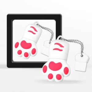 Cl&eacute; USB 64Go, Clef USB 2.0 Cle USB avec Bo&icirc;te Cadeau, Pattes de Chat en Silicone Design Cadeau Romantique pour la Sauvegarde de l&rsquo;Ordinateur/Ordinateur Portable Blanc (DONWEI STORE, neuf)