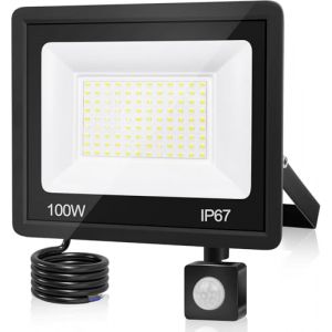 VRFMALIY Projecteur LED Exterieur Detecteur de Mouvement 100W,10000LM 7000K Projecteur Extérieure LED,Spot LED Extérieur,IP67 Etanche Eclairage Exterieur avec Detecteur pour Jardin Garage Entrée (O.C Europe, neuf)