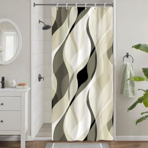 Uiiooazy Rideau Douche Étroit, Rideau de Douche Cabine Vert Anti Moisissure Abstrait Rayures Gris Rayé Rideaux de Baignoire Tissu Imperméable Lavable Rideaux Salle de Bain avec 6 Crochets 90x180cm (dongguibinjingpinxiaodianpu, neuf)