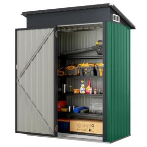 RELAX4LIFE Abri de Jardin en Acier Galvanisé 150x88x185cm, Cabane de Rangement avec Porte Toit Incliné Structure Résistante 2 Paires de Gants, Abri pour Outils pour Poubelles Extérieur (Vert) (RELAX4LIFE, neuf)