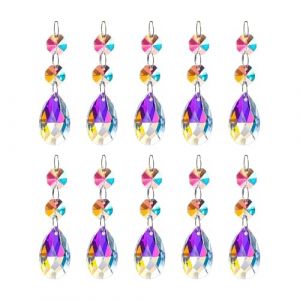 TUKEVA 10 Pcs Pendentif Larme Cristal Lustre Prismes Pendentifs Perles Perles Rideau No&euml;l Mariage adapt&eacute;e Fabrication de Rideaux de Perles de Cristal d'&eacute;clairage (Multicolore) (HaoYuanTianCheng, neuf)