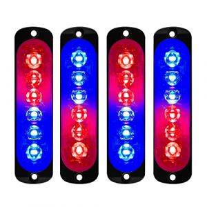 yifengshun 4pcs 12-24V Ultra Mince Voyant Barre D'alarme Stroboscopique d'urgence Lampe- 6LEDS Bande lumineuse D'avertissement de Flash Camion Moto Voiture -Rouge + bleu (yifengshun, neuf)