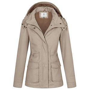 WenVen Veste Femme mi Saison Parka Grande Taille avec Capuche Amovible Veste Militaire Coupe Ajust&eacute;e Veste Classique Automne Hiver Manteau Trench Coat Manteau en Coton Kaki M (C'est&nbsp;la&nbsp;vie, neuf)
