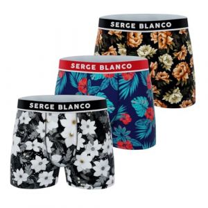 Serge Blanco Boxer Homme Fleur, Cale&ccedil;on Homme Microfibre, Respirant et Ultra-Doux (Lot de 3), Bleu Taille L (Webtexmarket, neuf)