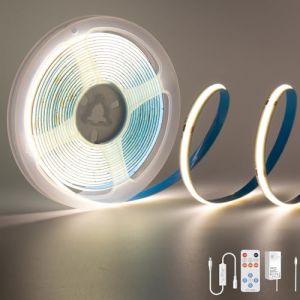 PAUTIX Bande LED COB Blanc Naturel 4000K, 3M 1440LEDs 24V CRI93 Kit Ruban Lumineuse COB Lumineux Dimmable avec T&eacute;l&eacute;commande RF et Alimentation COB LED pour Miroir,Plafond,Cuisine,Armoire,Placard (Apovenus, neuf)