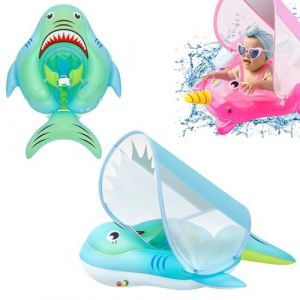 Requin Bleu Bouee Bebe avec Pare Soleil Et Siège De Sécurité 3 à 12 Mois,Bouée Gonflable Flotteur De Piscine pour Bébé,Bouée Bébé Piscine, Anneau Flotteur Piscine, Accessoires Piscine pour Enfant (Cerf Courtaud, neuf)