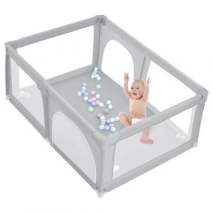 Parc Bébé, Parc de Jeux Bébé Démontable Lavable, Parc Centre d'activités pour Enfants avec 50 Balles Marine, Grand Parc Adapté Intérieur avec Grille de Protection (Gris Clair, 180x120x66cm) (hlang EU, neuf)