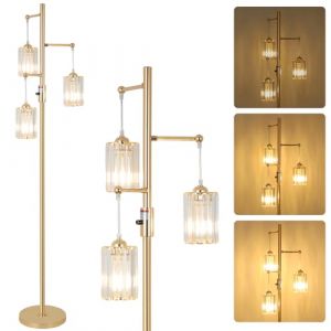 Rayofly Lampadaire de Salon Or, Lampadaire à 3 Ampoules avec Abat-jour en Verre, Lampe de Sol Moderne en Cristal Or, Crystal Floor Lamp, Lampadaire en Cristal pour Chambre à Coucher, Chambre d'Enfant (Rayofly-EU, neuf)