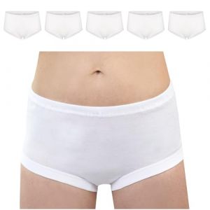SES Lot de 5 slips taille 38 à 56 en 100 % coton/fines côtes pour femme, taille haute, taille haute et poignets doux, slip de taille pour femme avec grand confort, Blanc., 50 (SES St, neuf)