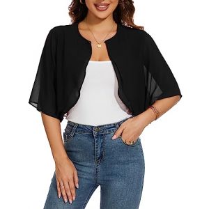 HANERDUN Bol&eacute;ro Femme Festif El&eacute;gant Cardigan Mousseline Manches Court Veste d'&eacute;paule Parfait avec Toutes Sortes de Robe de Cocktail Robe de Soir&eacute;e (AYOZI, neuf)