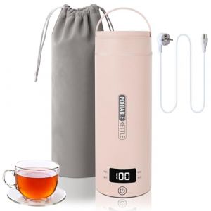 Petite bouilloire électrique de voyage, 500 ml/300 W, mini tasse à eau en acier inoxydable 316, chauffage automatiquement arrêté, avec couvercle réversible pour thé, café, lait de bébé (rose) (Suewidfay, neuf)