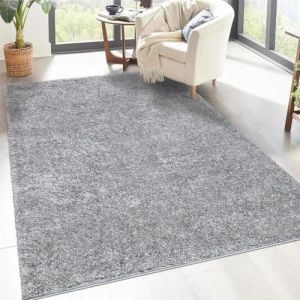 carpet city Shaggy Tapis de salon, &agrave; poils longs, motif uni, gris, 200 x 200 cm, carr&eacute;, doux et moelleux, moderne, convient &eacute;galement &agrave; la chambre &agrave; coucher (carpetcity, neuf)