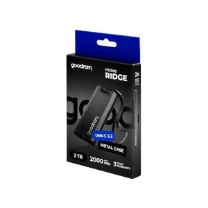 GoodRam &ndash; Disque Dur Externe SSD 2 to &ndash; USB 3.2 Gen. 2x2 Type-C &ndash; Move Ridge Black &ndash; Vitesse de Lecture Jusqu&rsquo;&agrave; 2000 Mo/s, Vitesse d&rsquo;&Eacute;criture Jusqu&rsquo;&agrave; 2000 Mo/s &ndash; Bo&icirc;tier M&eacute;tallique &ndash; 75&times;32&times;9,5 mm (TP toner partner, neuf)