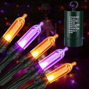Joomer Halloween Decoration Guirlande Lumineuse, 10M 100 LED Orange Violet Guirlande Lumineuse &agrave; Piles 8 Modes &Eacute;tanche Lumi&egrave;res, D&eacute;coration Halloween pour Exterieur Interieur Jardin Balcon F&ecirc;te (Joomer EU, neuf)
