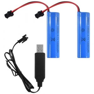 2 Pcs Li-ION Piles Rechargeables 3,7V, Batteries Lithium de Rechange 1000MAH 1200MAH avec Chargeur USB SM-2P Connecteur, Universelle Batterie Li-ION 14500 18650 pour rc Truck Voitures (1200MAH) (Tatency, neuf)