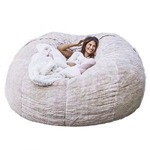 JOELEW Géant Fourrure Pouf Chaise pour Adultes Salon Meubles Grand Rond Doux Moelleux Fausse Fourrure Pouf Couverture Paresseux Canapé Lit Chaise,Blanc,6 Pieds (150 × 75 Cm) (TYMSBHSH, neuf)