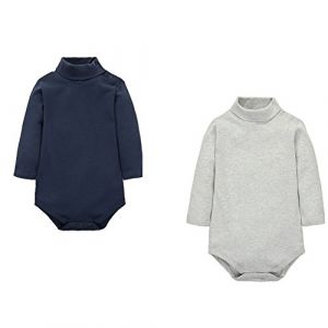 CuteOn 2 Packs Unisexe b&eacute;b&eacute; Romper Col roul&eacute; Manches longues Coton Enfant Bodysuit Combinaison Bleu royal + Gris 9 Mois (Cute On, neuf)
