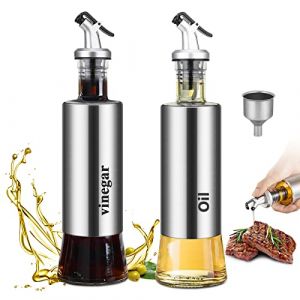95Street Bouteille D'huile,2pack 300ML Vinaigre Distributeur D'huile/Vinaigre, Distributeur huile d'olive en Verre en Acier Inoxydable pour la Cuisson, Les Grillades (yujupiterKlub, neuf)