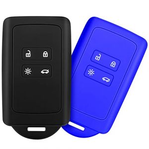 Yosemy 2pcs Accessoire clé de Voiture Compatible avec Renault Smart Key 4-Bouton, Coque en Silicone Souple avec Embout Porte-Clé - pour Clio/Espace 5 / Master Bus/Talisman/Megane USW (Noir+Bleu) (esy4pets, neuf)