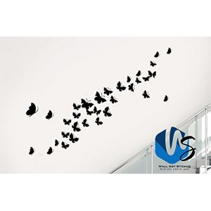 37 différents Taille Papillon Art Mural Stickers Autocollants muraux en Vinyle Salle pour Le bébé Chambre d'enfant - Set A - Noir (Stickers4ever, neuf)