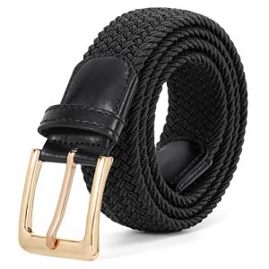 LEACOOLKEY Ceinture tressée élastique pour homme et femme - Unisexe - Ceinture en tissu tressé - Ceinture en tissu pour pantalon en jean, G noir (boucle dorée), (115cm)Fit Taille Größe 79-81cm (LEACOOLKEY, neuf)