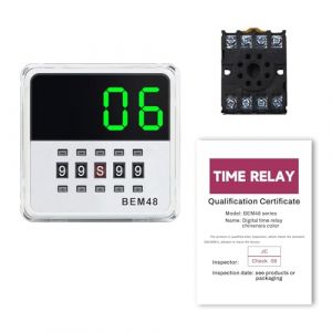 Relais temporisé 220V 0,1S-99H DC/AC 24-240V 8-pin LED affichage numérique relais + socle (courant retardé/2 NO/2 NF) BEM48S-2Z lumière verte. (Timonrenu, neuf)