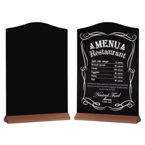 GUOKOFF Enseignes de Tableau Noirs A4, Lot de 2 Tableau Noir pour Table, Tableaux Noirs avec Supports en Bois, Double Face Ardoise de Table D&eacute;coratives pour Tableaux Noir pour Caf&eacute; Mariage (hong jiu jiu mao yi, neuf)