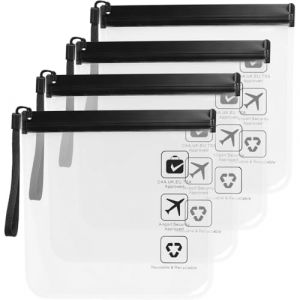 EIYVPRA 4 Trousses de Toilette Transparentes Noir, 20x20cm Kit Voyage Avion Cabine Sac &agrave; Liquide 1L Pochette Transparente Voyage, Sac de Voyage Transparent Trousse pour Liquides Femmes & Hommes (qingjian, neuf)