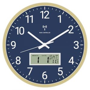 Foxtop Horloge Murale Numérique et Analogique 30 cm avec écran LCD - Horloge Radio Pilotée Digitale avec Température, Date, Jour de la Semaine - Silencieuse pour Cuisine, Salon, Salle de Bain -Bleu (Lumuasky-EU, neuf)
