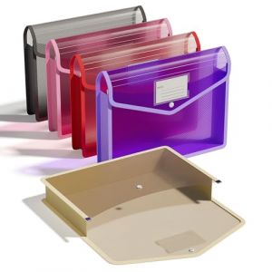 ThinkTex 5 Pièces A4 Pochette Plastique, Organisateur sans Séparateur, Transparentes, Fermeture à Bouton, Pression, Multicolore pour Fournitures Bureaux Voyage (ThinkTex EU, neuf)