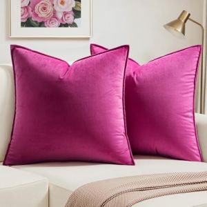 MIULEE Housse de Coussin en Velours D&eacute;corative Canap&eacute; Bordure Taie d'oreiller Super Doux Decoration Maison Salon Chambre pour Canap&eacute; Clic Clac 40 x 40 cm 16"x16",2 pi&egrave;ces Fushia (MIULEE HOME, neuf)