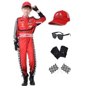 Dzorim Deguisement Pilote de Course Enfant, Chapeau et Combinaison de Course Kids Dress Up Set (Rouge, 100) (IAMTOO, neuf)