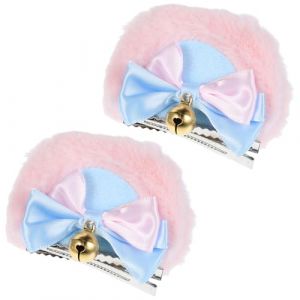TOGEVAL Barrettes Oreilles D&rsquo;ours en Peluche avec N&oelig;ud et Clochette, 1 Paire Rose et Bleu Pastel, Accessoires Cosplay Doux pour Femmes et Filles, Pinces &agrave; Cheveux pour F&ecirc;te et D&eacute;guisement (BOBOLING, neuf)